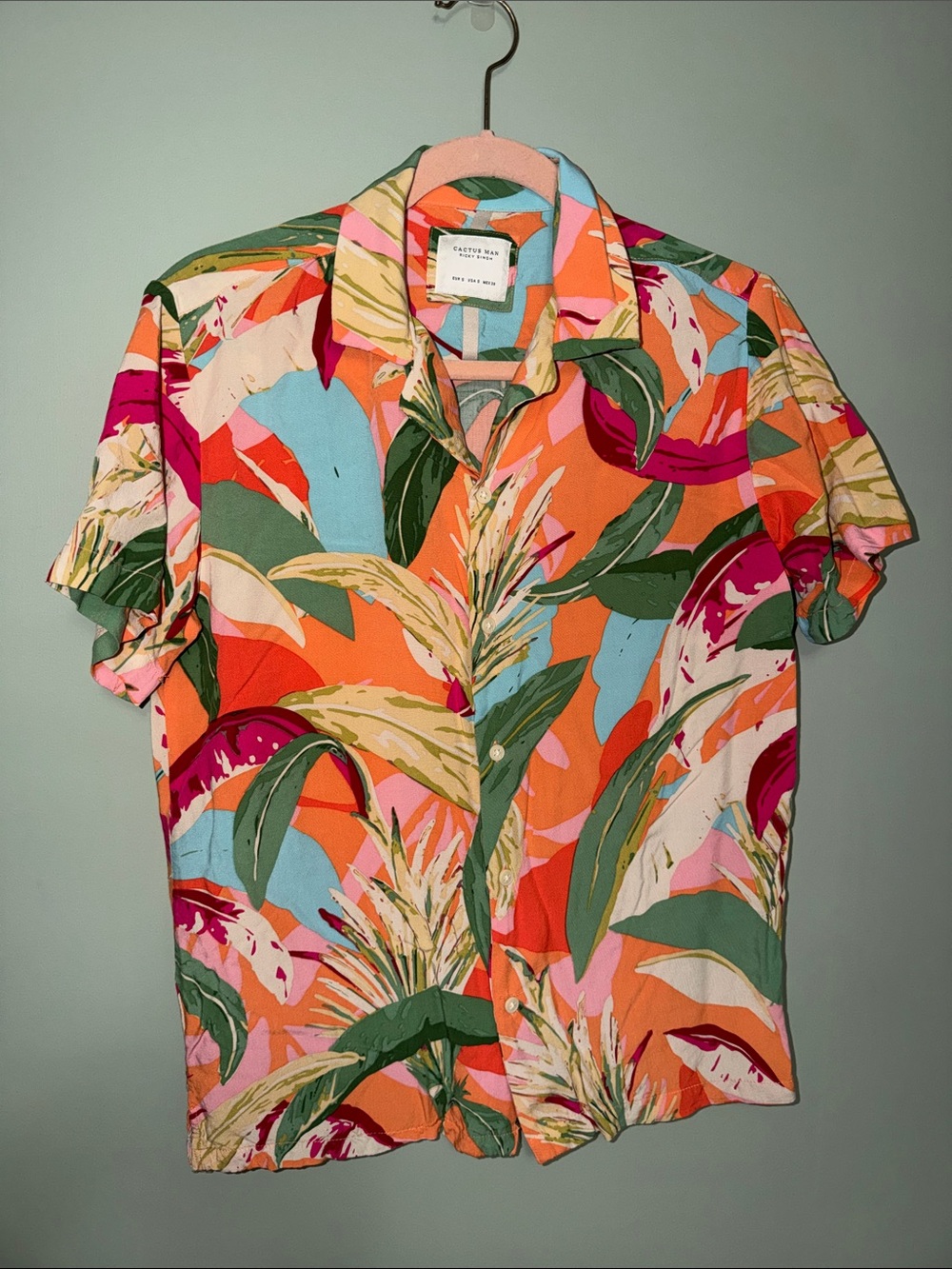 Cactus Man Ricky Singh Tropical Hawaiian Button Front Camp Shirt Small
